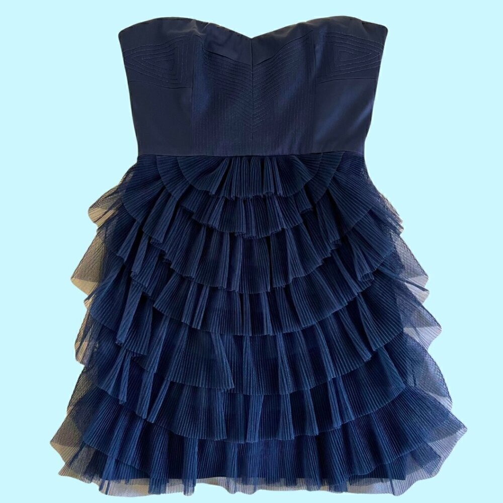 BCBGMAXAZRIA Navy Tulle Strapless Dress - Size 4